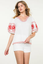 Embroidered Puff Sleeve Top