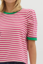 Pink Striped Top w/ Kelly Green Trim