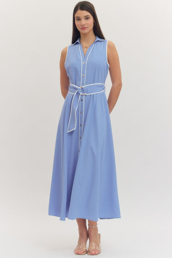 Chambray Sleeveless Midi Dress w Removable Belt