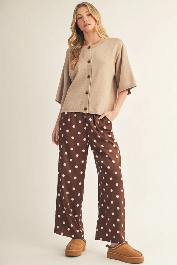 Oatmeal Drop Shoulder 3/4 Sleeves Button Down Cardigan