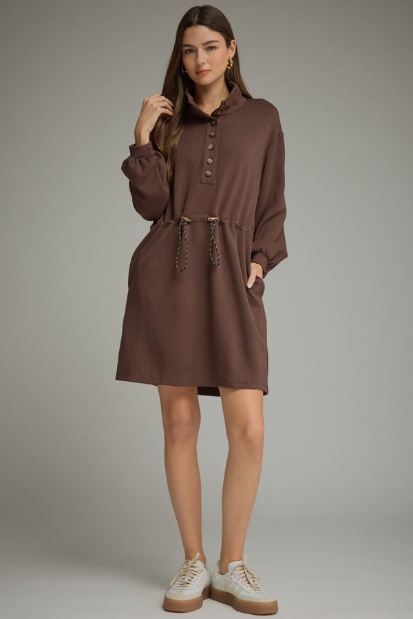 Espresso Solid Balloon Sleeve Knit Mini Dress