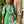 Kelly Green Baroque Floral Applique Shift Dress w Ruffled Neck