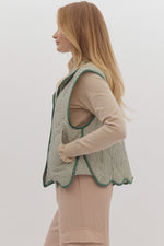 Striped Quilted Vest - Hunter Green