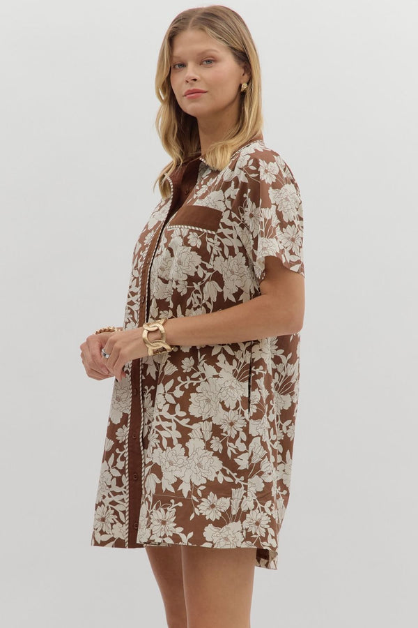 Brown Floral Mini Dress
