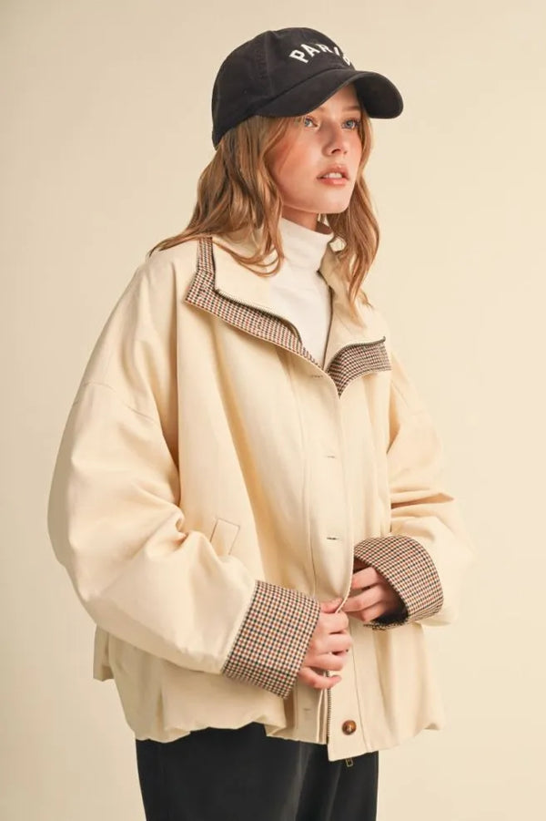Oat Milk Bubble Hem Houndstooth Coat