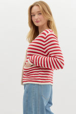 Red Striped Sweater Knit Cardigan