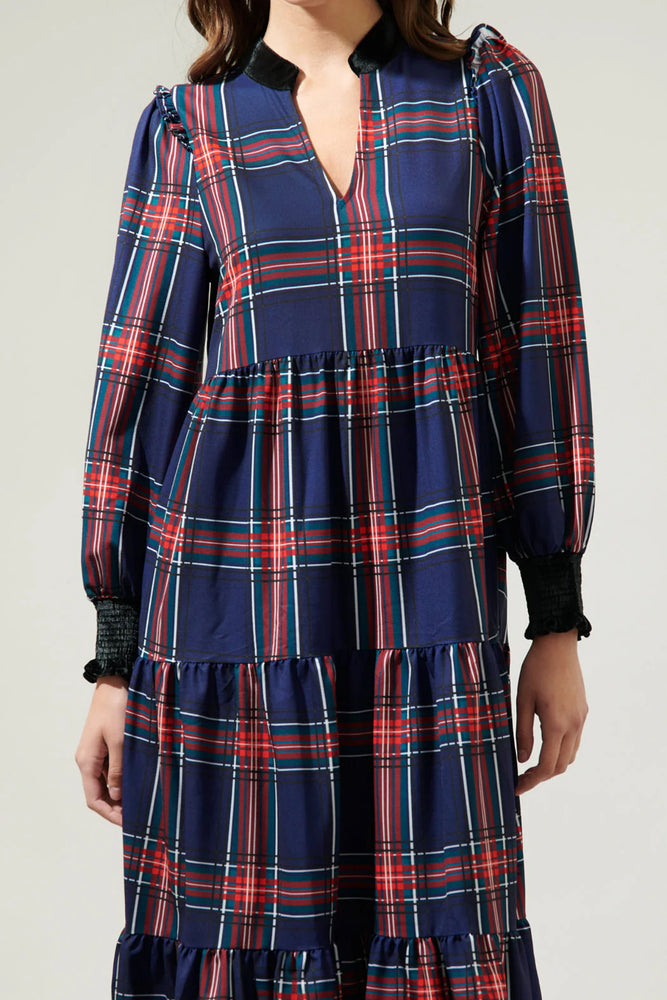 Lakeview Plaid Sherrill Maxi Dress Navy