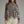 Brown & Ecru Long Puff Sleeve Top w Ruffle High Neckline