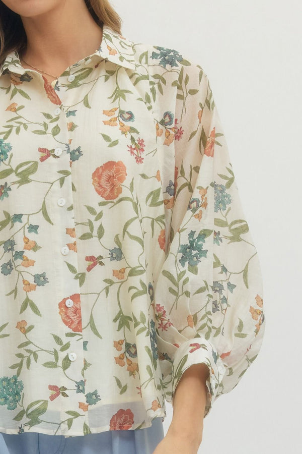 Floral Print Long Sleeve w Buttons & Collar