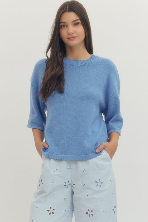 Solid Chambray Sleeve Knit Top