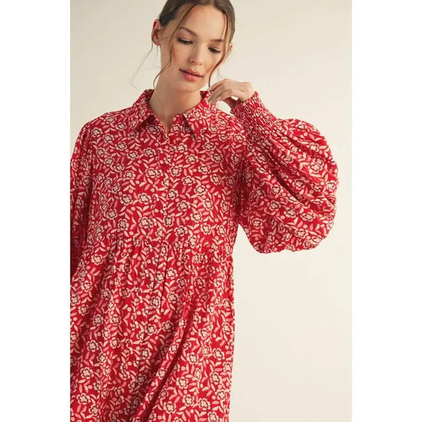 Red Button Down Floral Dress