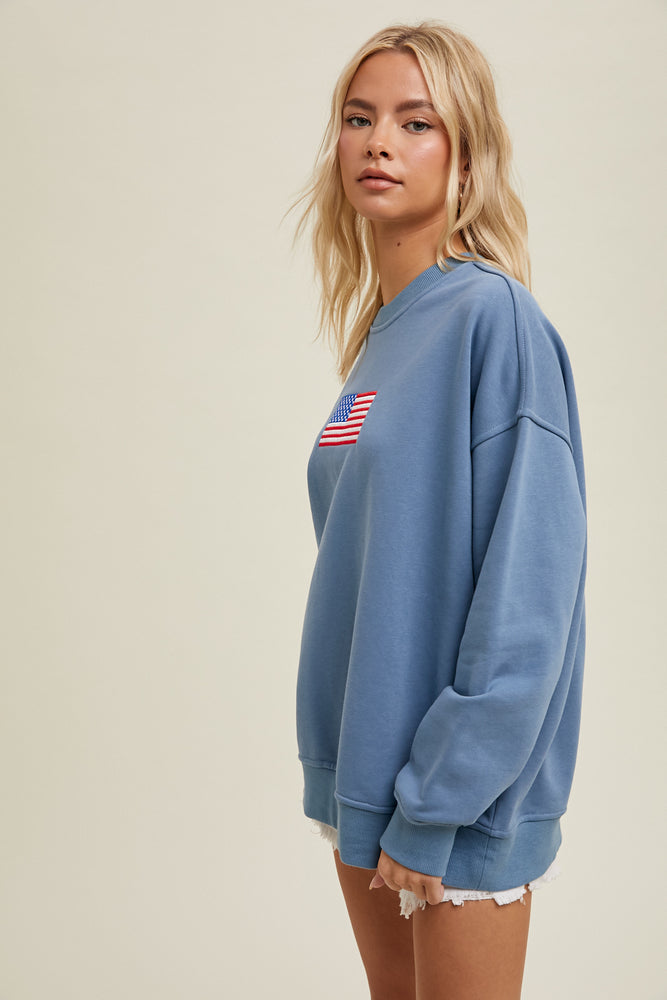 Oversized Flag Pullover Sweatshirt