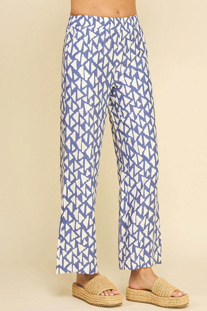 Printed Wide Leg Pants - Blue