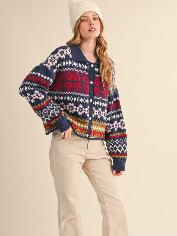 Navy Fair Isle Sweater Cardigan