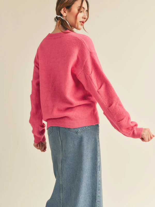 Candy Pink Pleated Sleeve Detail Sweater