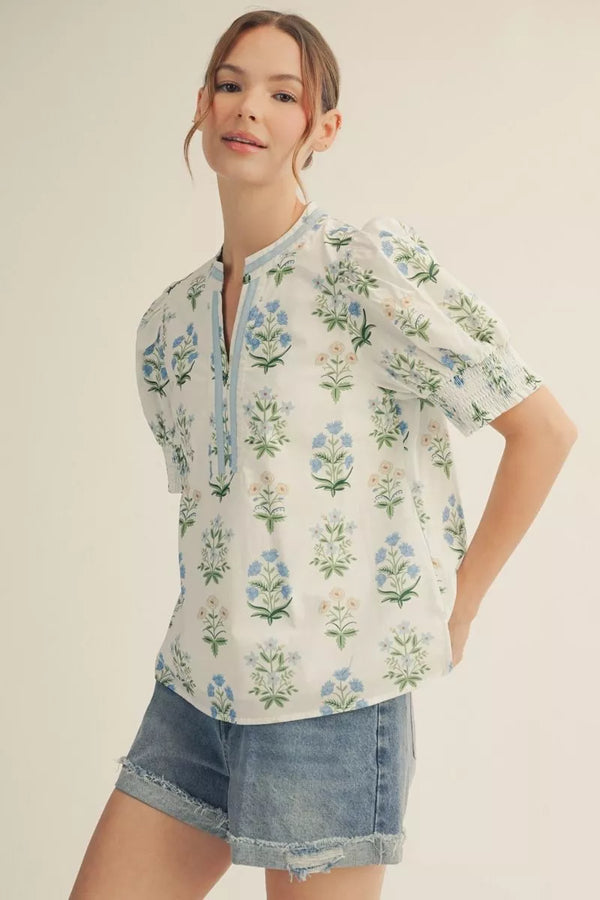 Short Puff Sleeves Floral Top