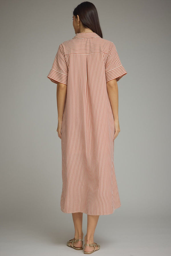 Brick Stripe Short Sleeve Midi Dress