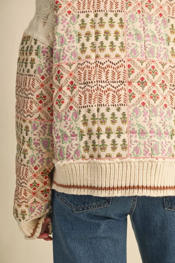Mixed Media Puff Jacket in Warm Sand Floral