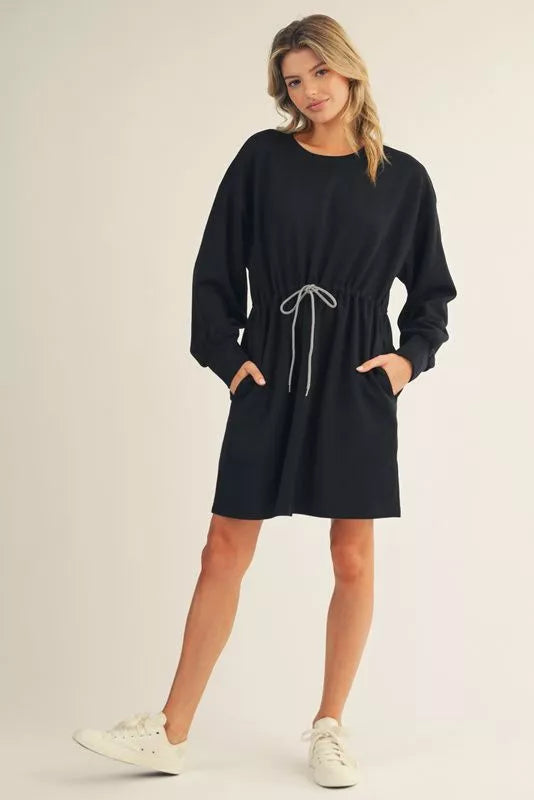 Black Drawstring Casual Dress