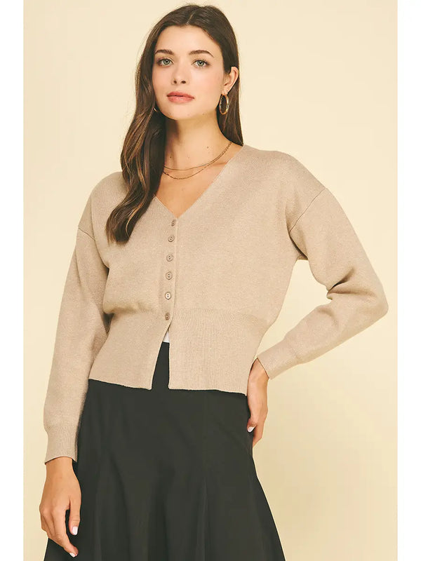 Taupe V-Neck Button Down Cardigan