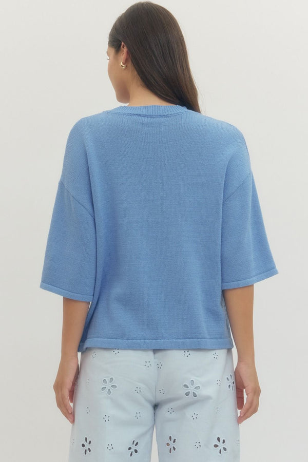 Solid Chambray Sleeve Knit Top