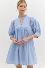 Pinstripe V-Neck Dress - Chambray