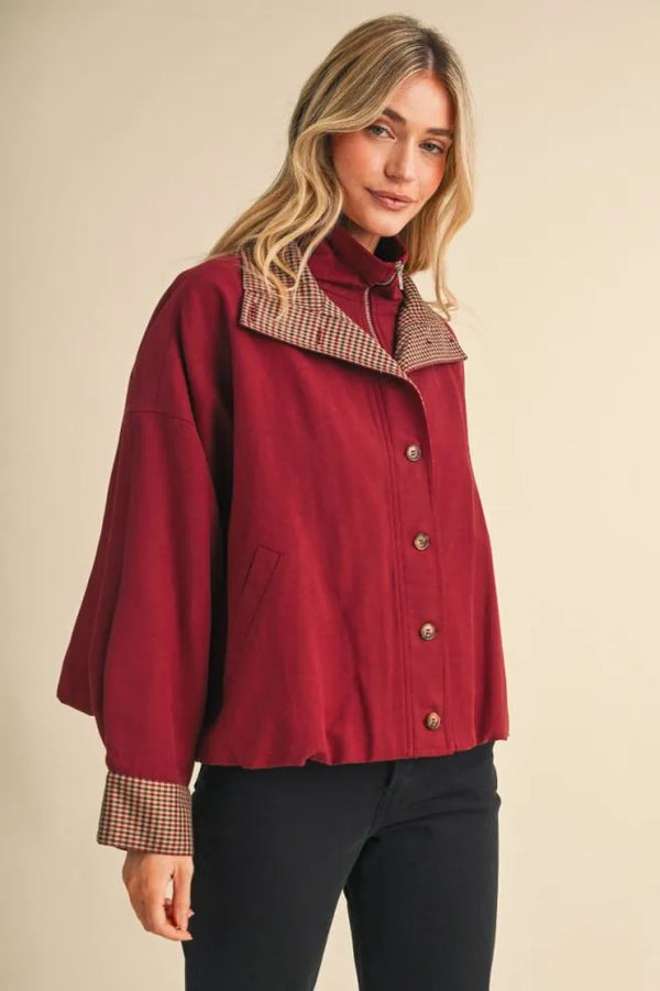 Rustic Red Bubble Hem Houndstooth Coat