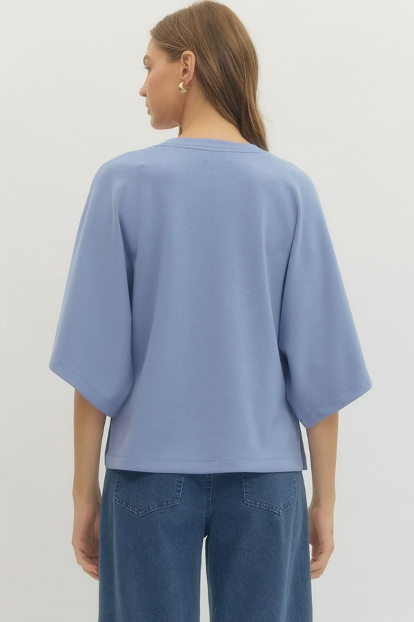 Solid Blue Relaxed-Fit Top