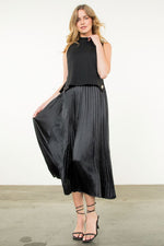 Pleated Skirt Dress - Black