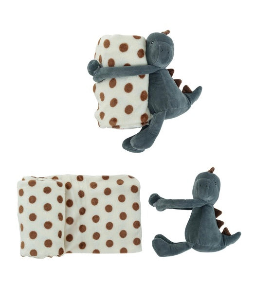 Plush Animal w/ Polka Dot Blanket