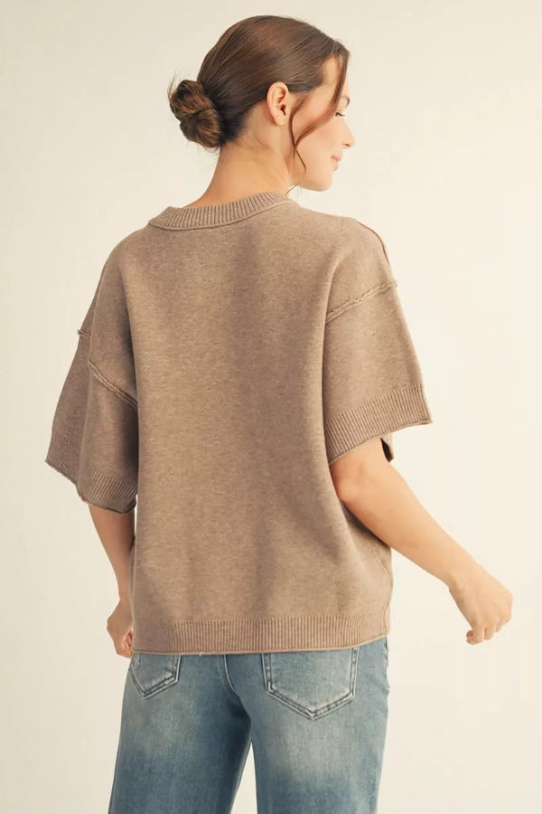 Mocha Drop Shoulder Comfy Sweater Top