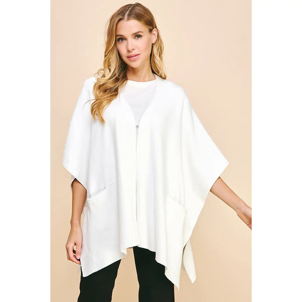 Sweater Cape/Poncho with Side Button - Off White