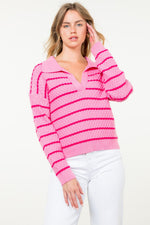 Striped Textured Knit Sweater