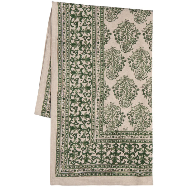 Viridian Block Print Tablecloth 60 X 84 Inch