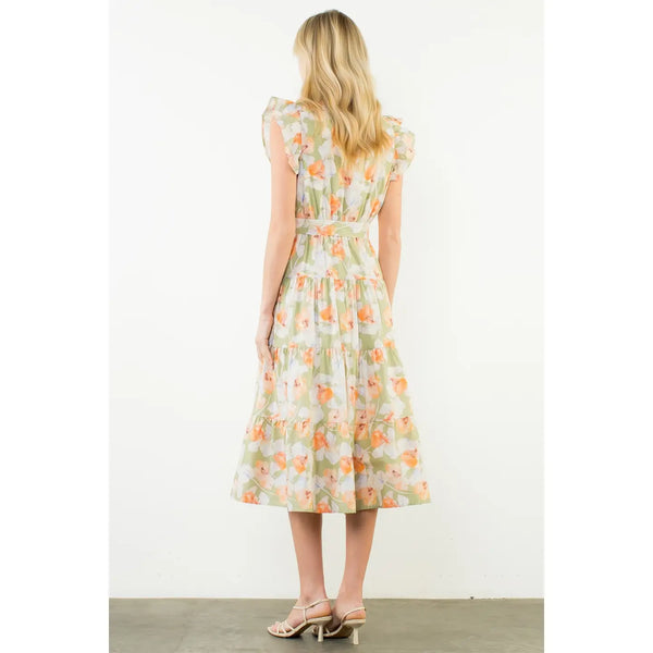 Ruffle Sleeves Floral Pattern Dress