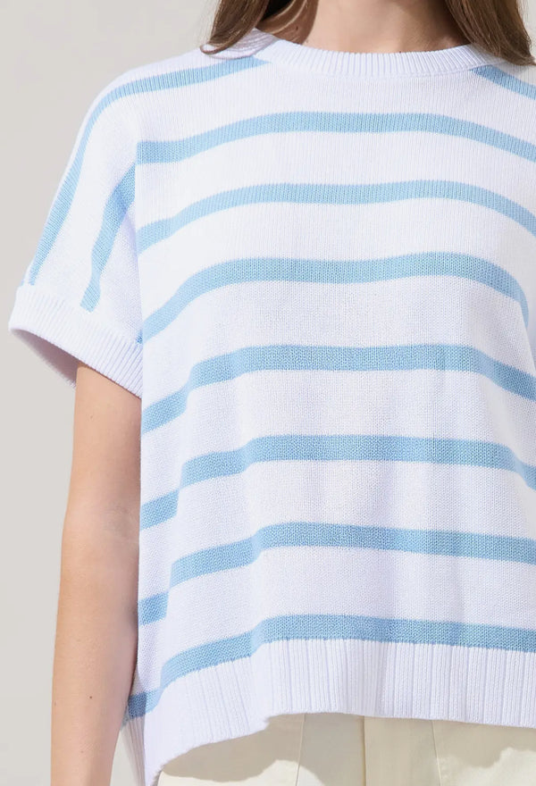 Veronia Striped Oversized Knit Top White & Blue