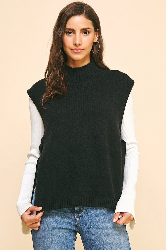 Side Tied Sweater Vest - Black