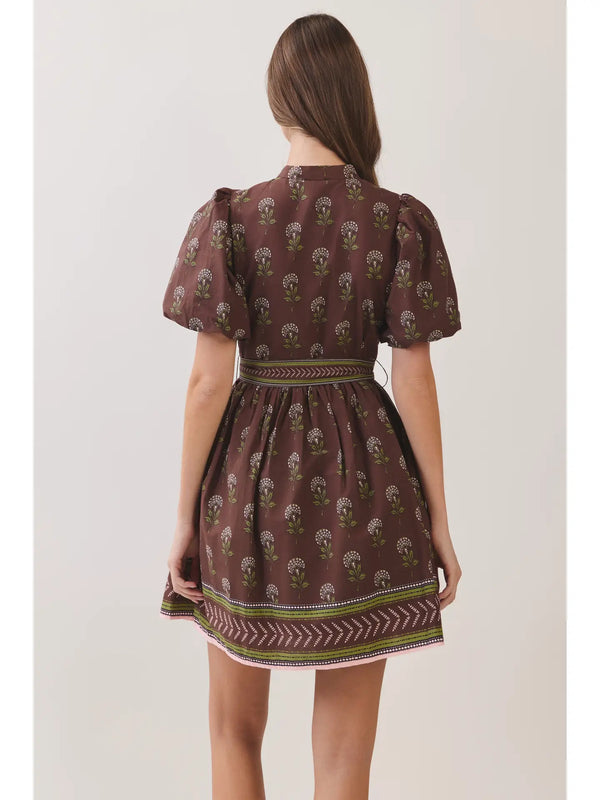 Chocolate Border Print Belted Mini Dress