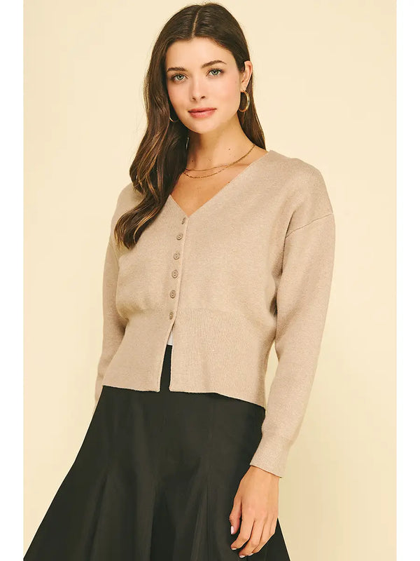 Taupe V-Neck Button Down Cardigan