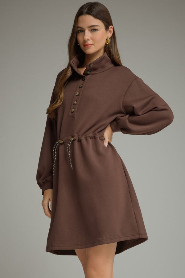 Espresso Solid Balloon Sleeve Knit Mini Dress