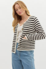 Black Striped Sweater Knit Cardigan