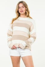 Beige/Tan Striped Pattern Knit Sweater