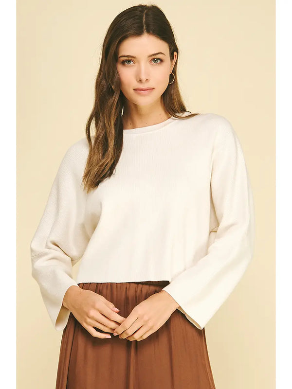 Wide Sleeve Sweater with Gathered Back Detail
