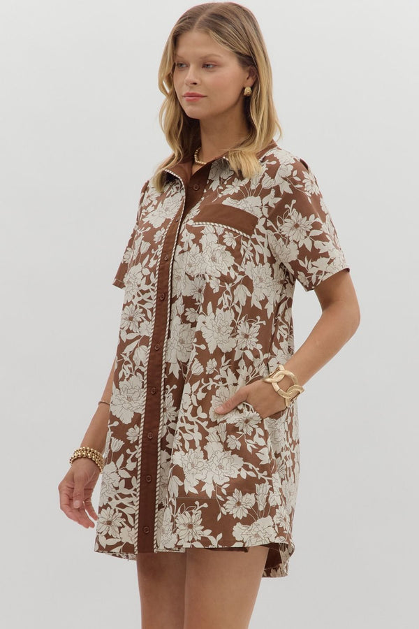 Brown Floral Mini Dress