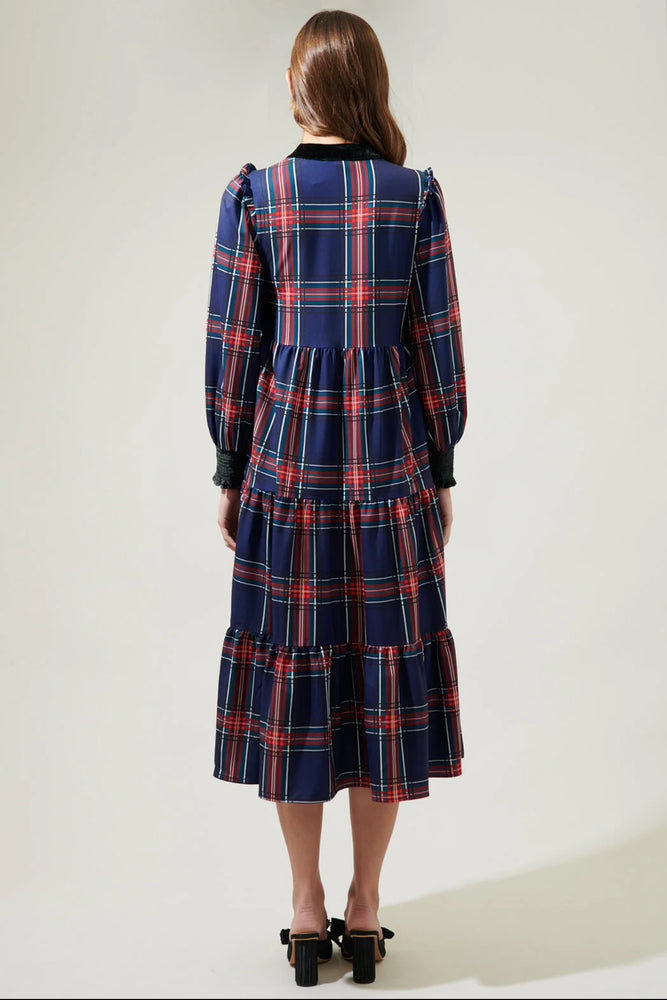 Lakeview Plaid Sherrill Maxi Dress Navy