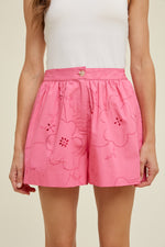 Fuchsia Floral Eyelet Shorts