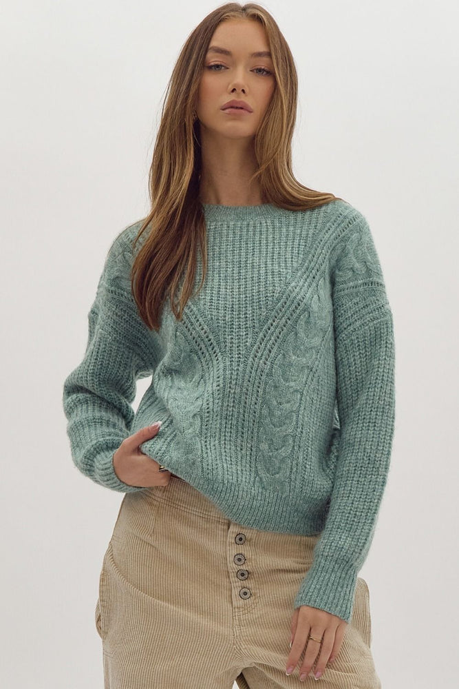 Jade Green Cable Knit Sweater.