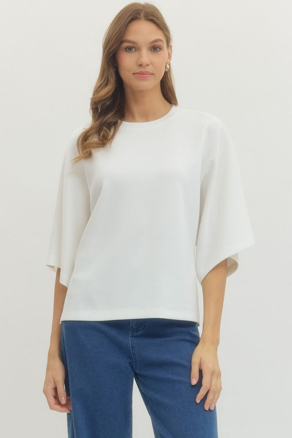 Solid Off-White Relaxed-Fit Top