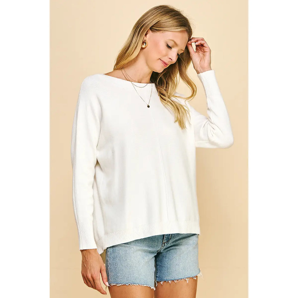 Boat Neck Sweater Pullover - Ivory