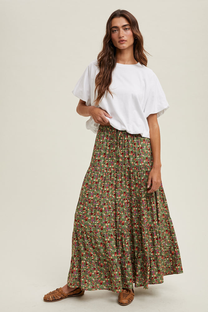 Green Floral Maxi Skirt